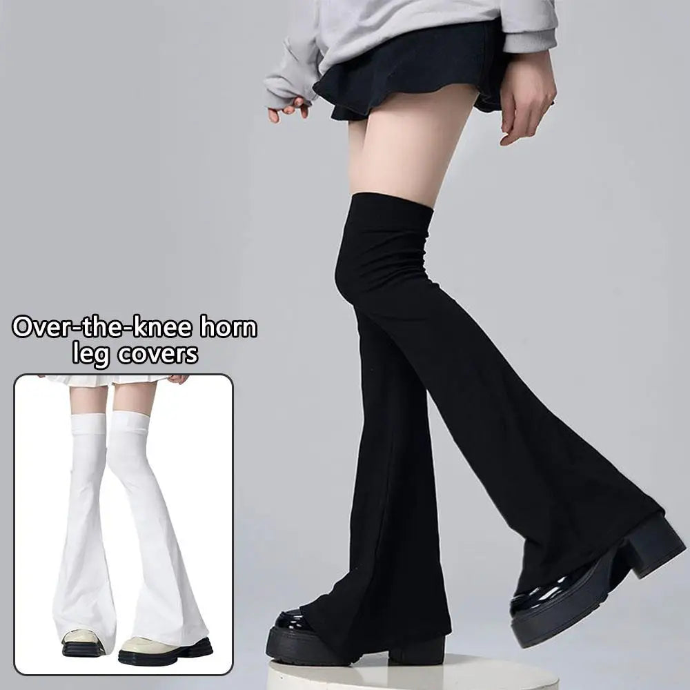 Y2K Gothic Lolita Over Knee Leg Warmers Black White Horn Cuff Punk Harajuku Socks