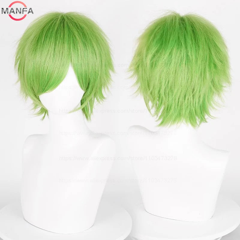 Short Straight Anime Cosplay Wig – 30cm Heat Resistant Synthetic Hair in Solid & Mixed Colors for Men and Women