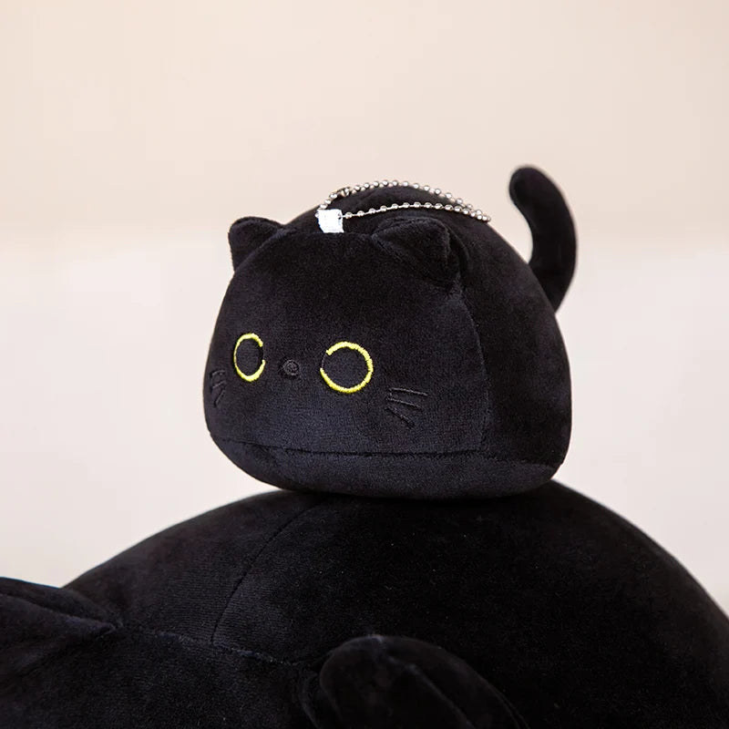 Kawaii Black Cat Plush Doll Soft Stuffed Round Cat Plushie Keychain Bag Pendant