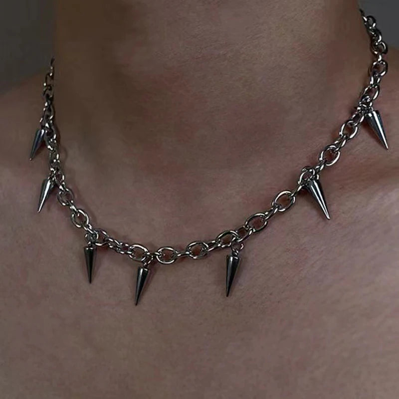 Stainless Steel Punk Stud Choker Necklace - Gothic Rivet Pendant Hip Hop Jewelry for Men & Women