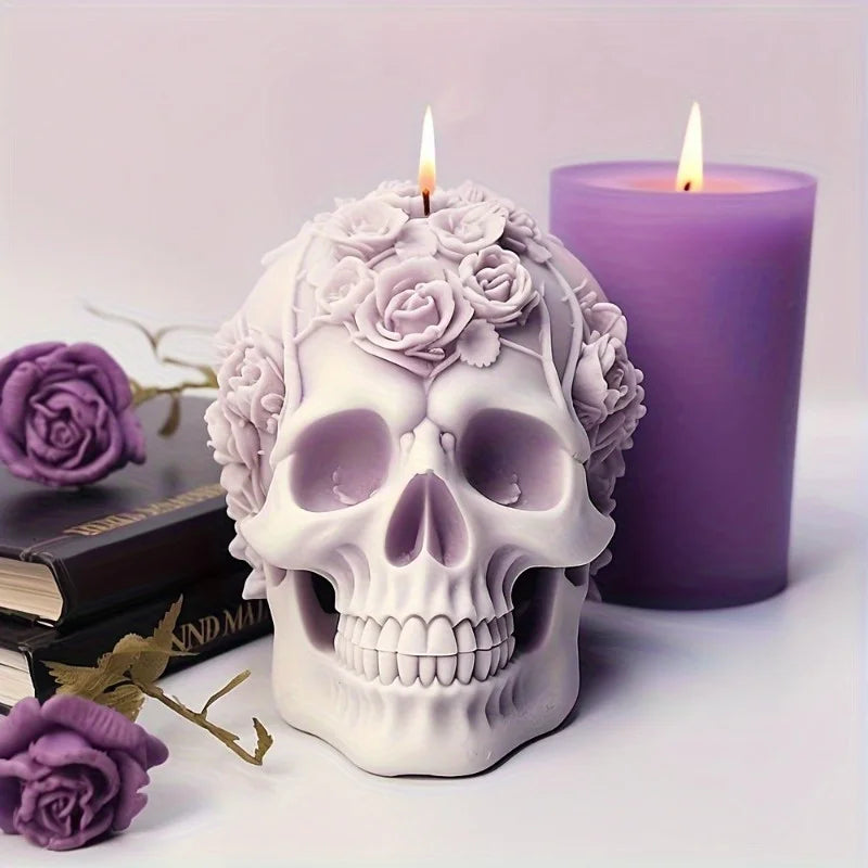 Skull Candle Mold Silicone 3D Flower Halloween DIY Resin & Soap Mold