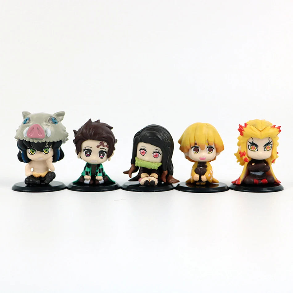 Q Version Demon Slayer Sitting Ghost Doll Figure - Tanjiro Nezuko Inosuke Zenitsu Anime Model Toy