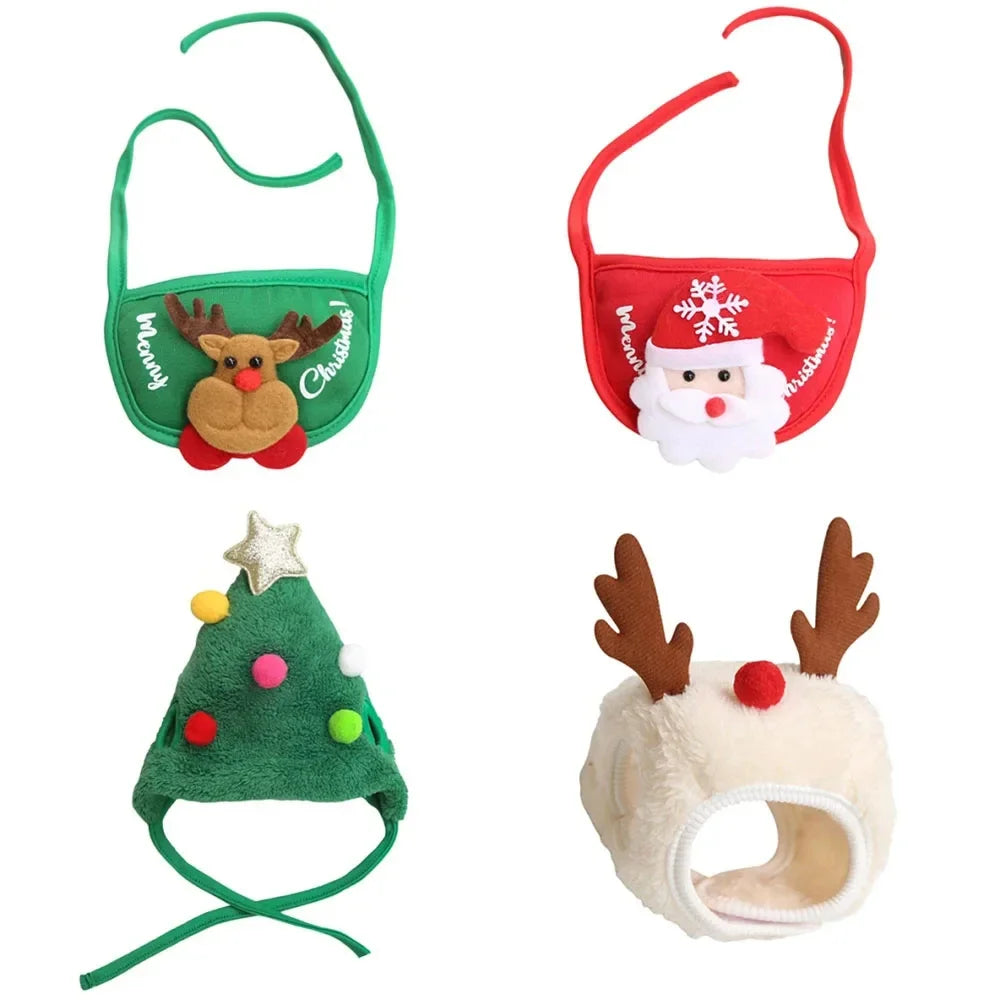 Christmas Pet Reindeer Antler Hat Costume Set - Bandana Bib Scarf for Dogs & Cats