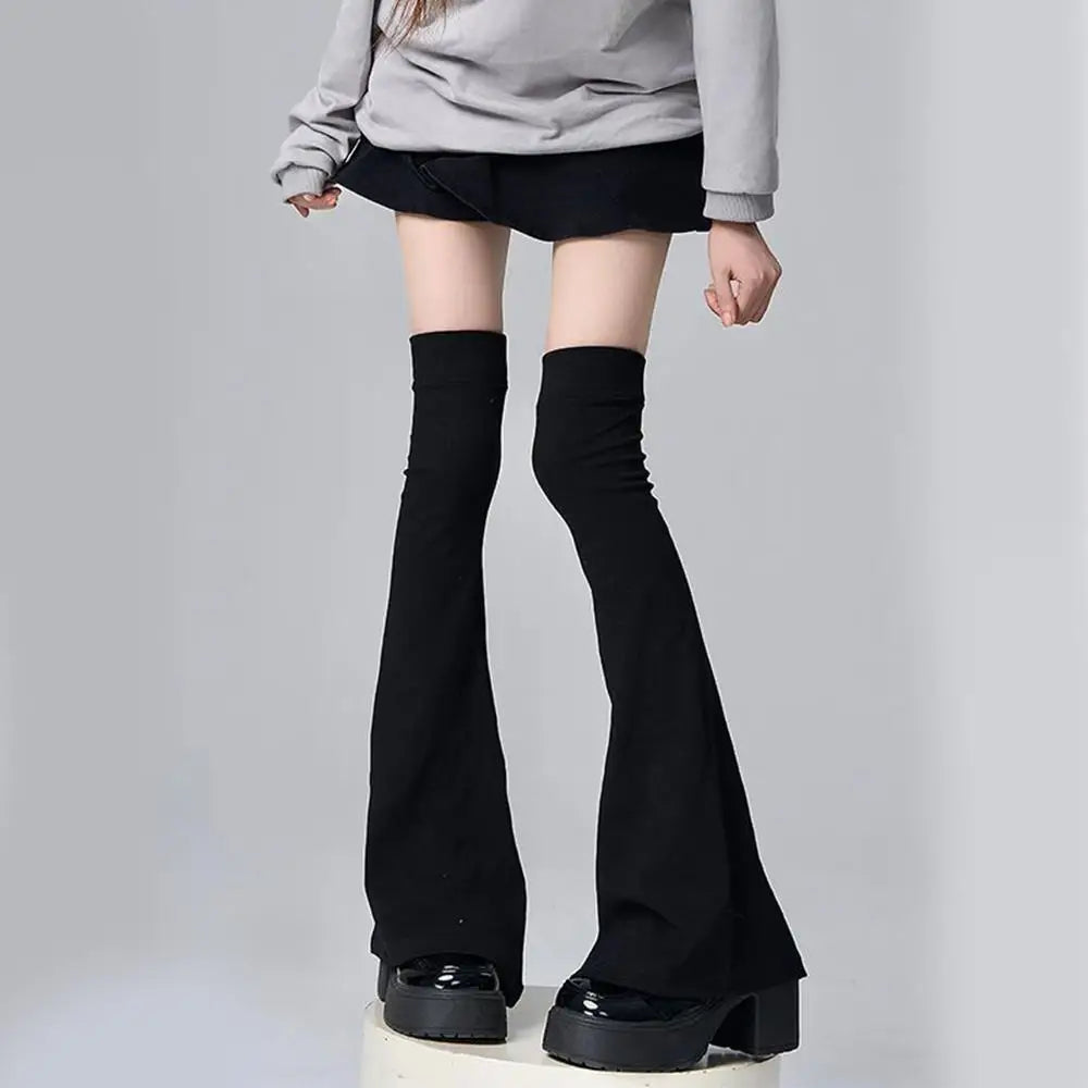 Y2K Gothic Lolita Over Knee Leg Warmers Black White Horn Cuff Punk Harajuku Socks