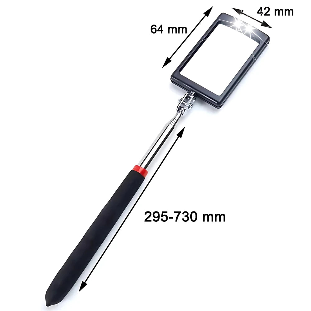 Telescoping Inspection Mirror with LED Light – 360° Swivel Mechanic Pickup Tool