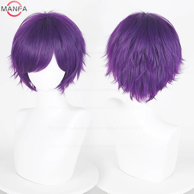 Short Straight Anime Cosplay Wig – 30cm Heat Resistant Synthetic Hair in Solid & Mixed Colors for Men and Women