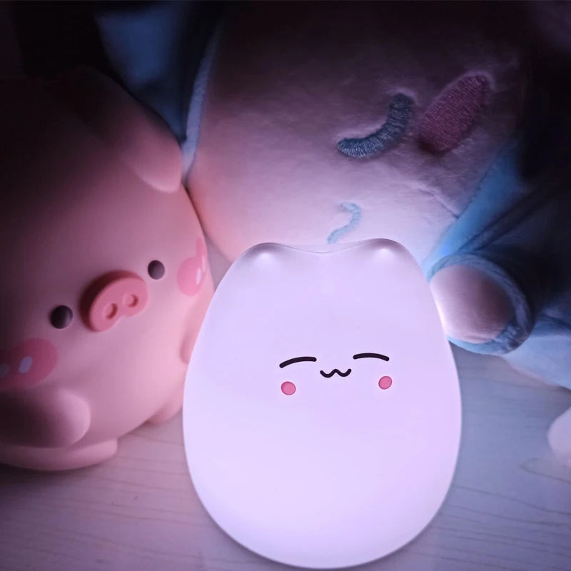 Mini Cat Touch Night Lamp Silicone LED Kids Bedside Nursery Light Gift
