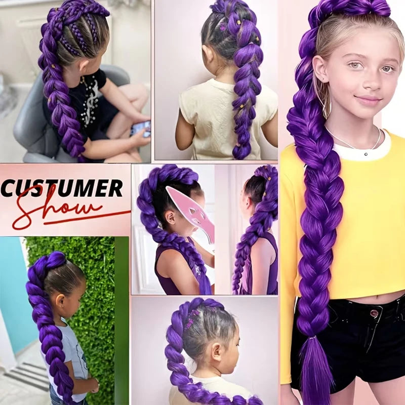 Purple Braided Ponytail Wig with Clips – 26 Inch Long Anime Cosplay Wig for Kids & Girls