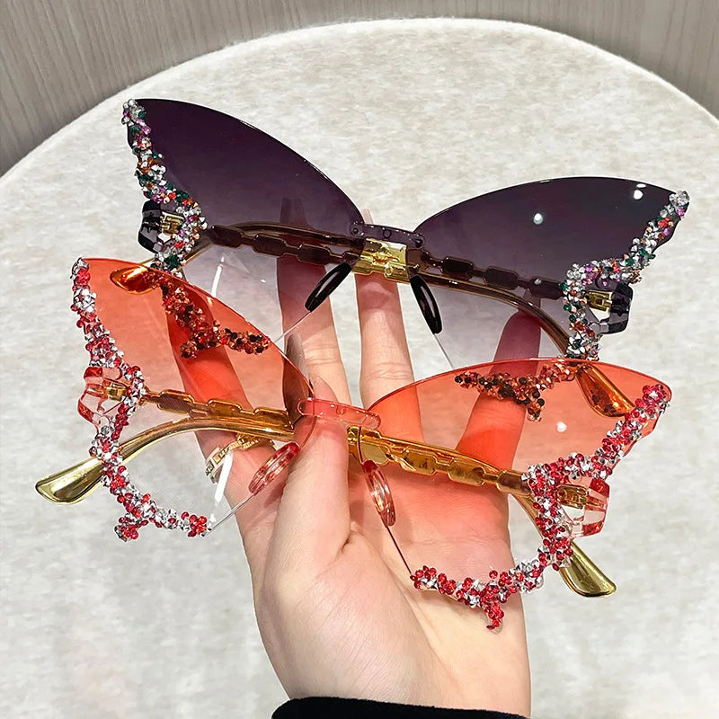 Rimless Butterfly Sunglasses – Cat-Eye Oversized Fashion Shades for Women
