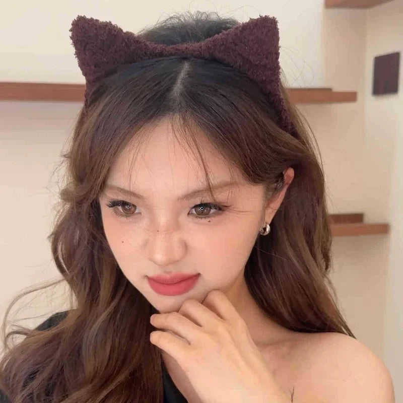 Plush Cat Ear Headband for Women & Girls – Kawaii Soft Cat Ears Hair Band, Cute Cosplay Hair Accessory
