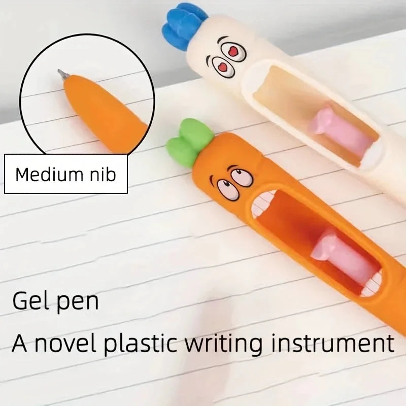 4pcs Radish Shaped Gel Pens Black Ink 0.5mm Fun Stationery Easter Party Favors