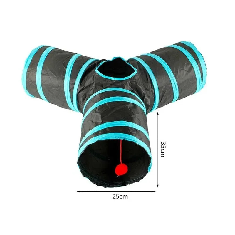 Collapsible Cat Tunnel Toy – Blue & Black Pop-Up Play Tube and Hideaway for Indoor Kittens
