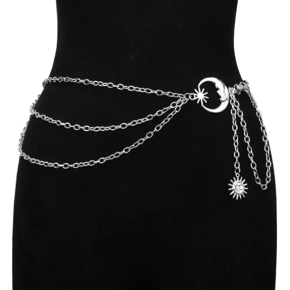 Punk Hip Hop Sun Waist Chain Belt – Vintage Gold & Silver Metal High Waist Chain for Women