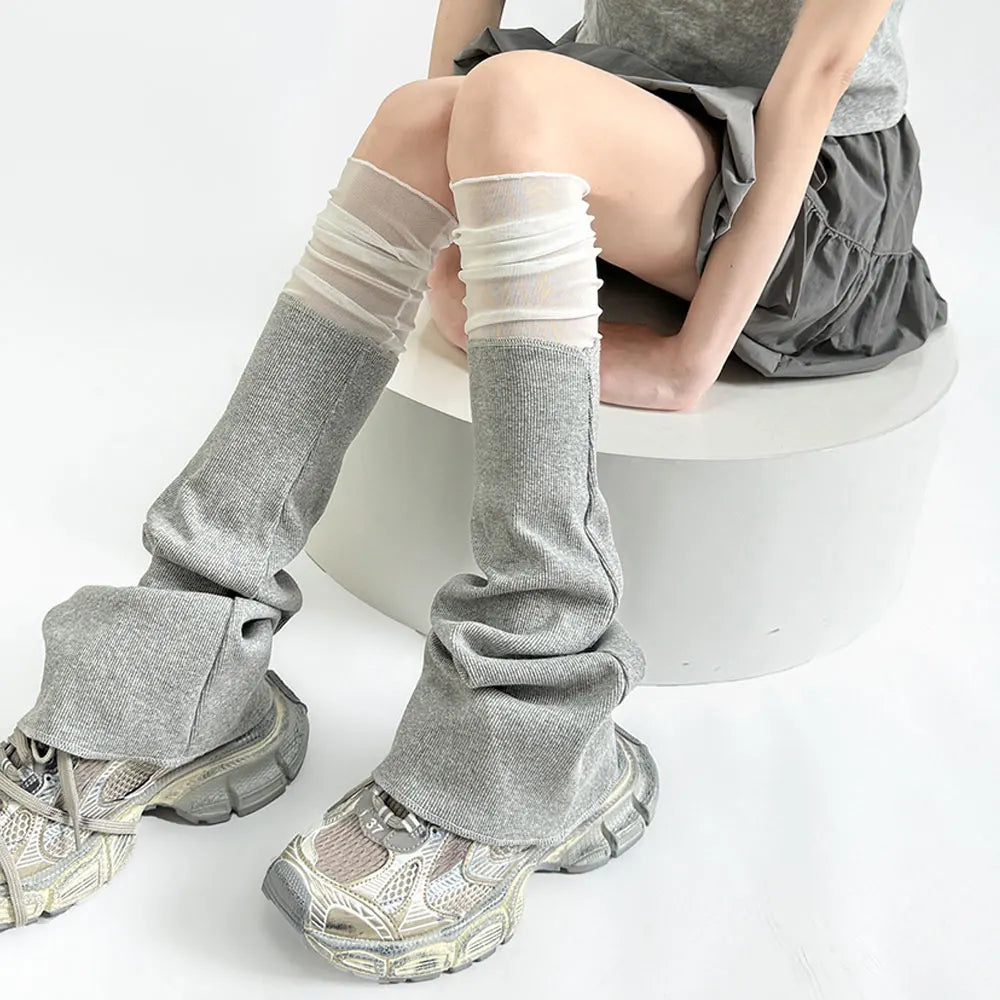 Y2K Gothic Lolita Over Knee Leg Warmers Black White Horn Cuff Punk Harajuku Socks