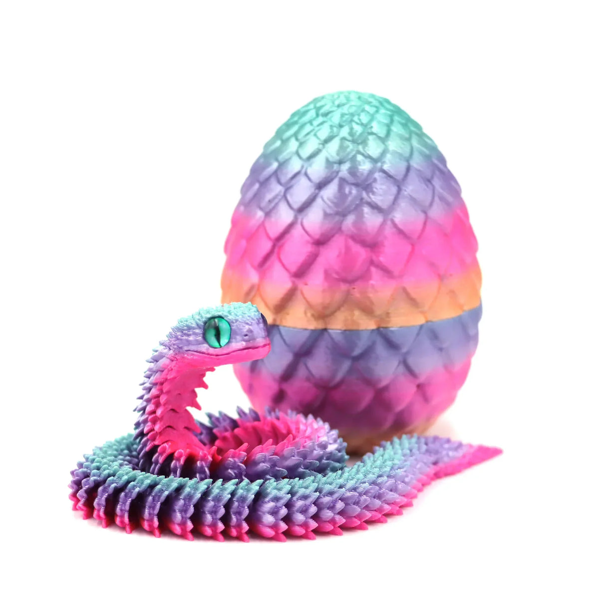 3D Printed Articulated Snake Egg Fidget Toy – Posable Anime Figure Desk Decor & Stress Relief Gift