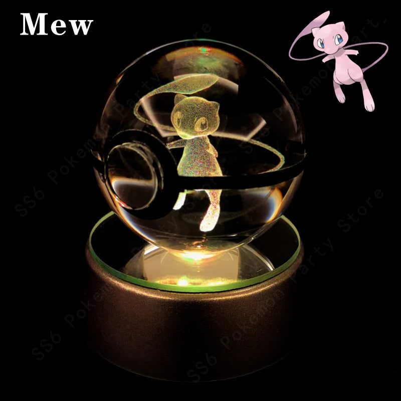 Pokemon 3D Crystal Ball Night Light - Glass Pokeball LED Lamp with Pikachu, Mewtwo & Gengar