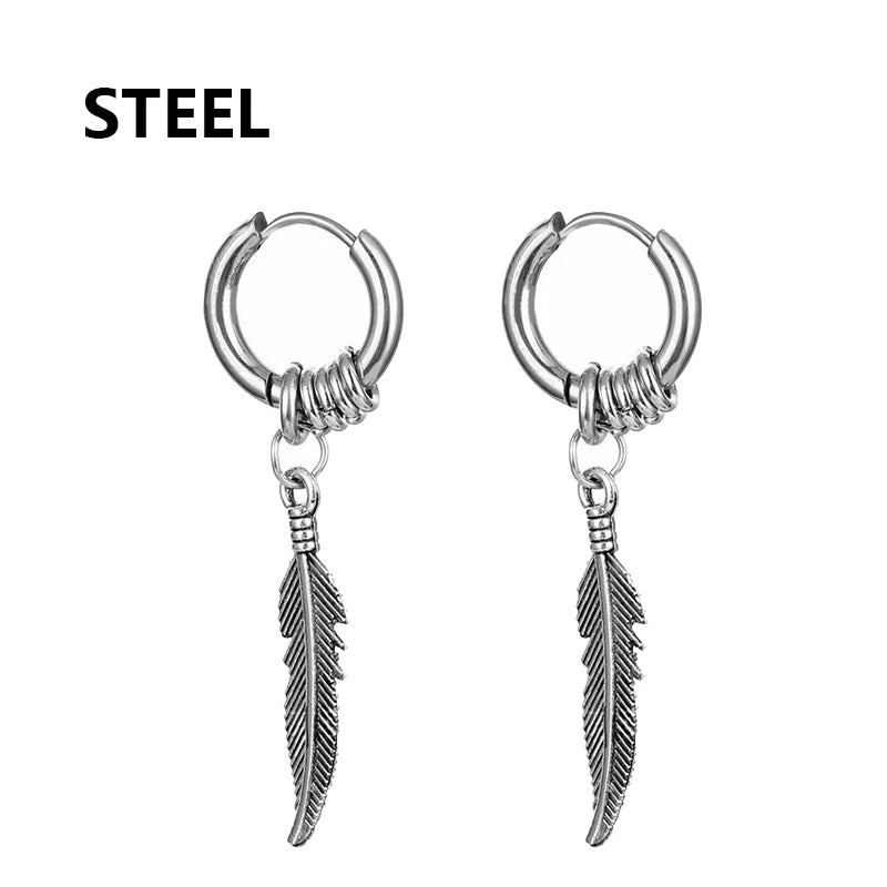 Punk Gothic Stainless Steel Drop Earrings Studs for Women Men - Hip Hop Rock Ear Jewelry