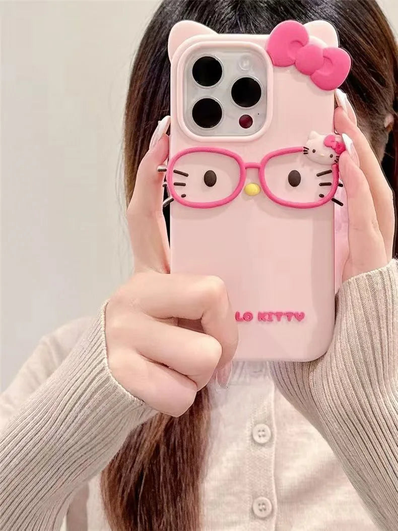 Cute 3D Cat with Glasses Silicone Phone Case – Soft Cartoon Cover for iPhone