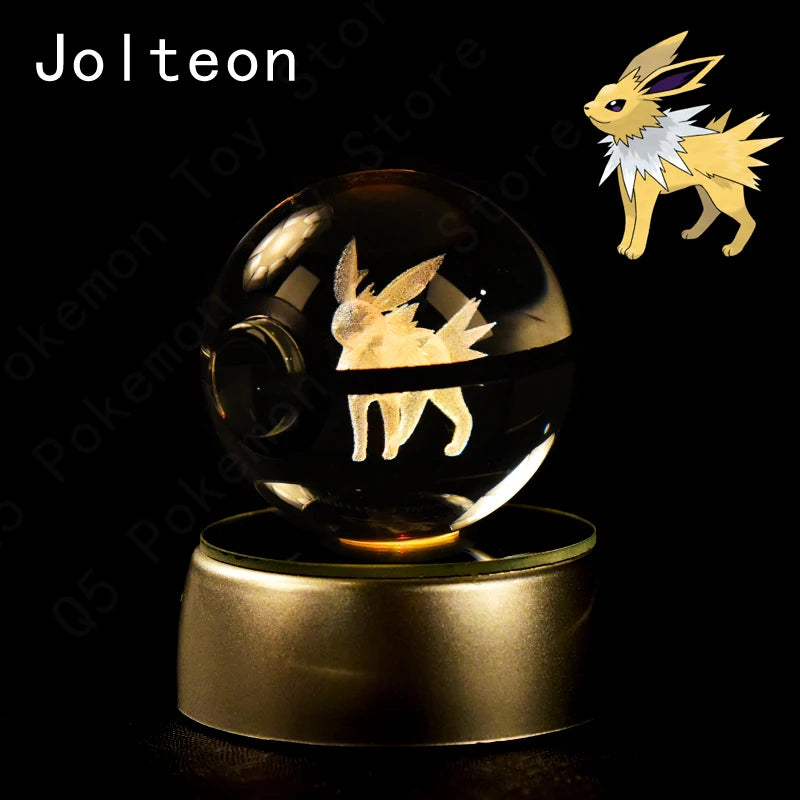 Pokemon 3D Crystal Ball Night Light - Glass Pokeball LED Lamp with Pikachu, Mewtwo & Gengar