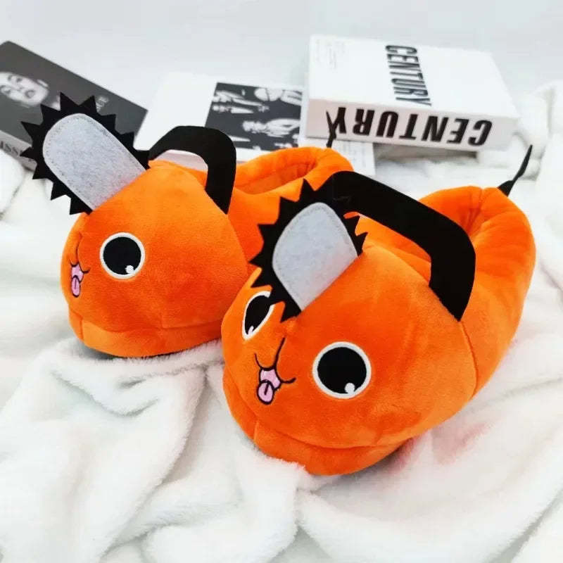 Pochita Anime Plush Slippers, Cute Fuzzy Winter House Shoes for Women and Kids