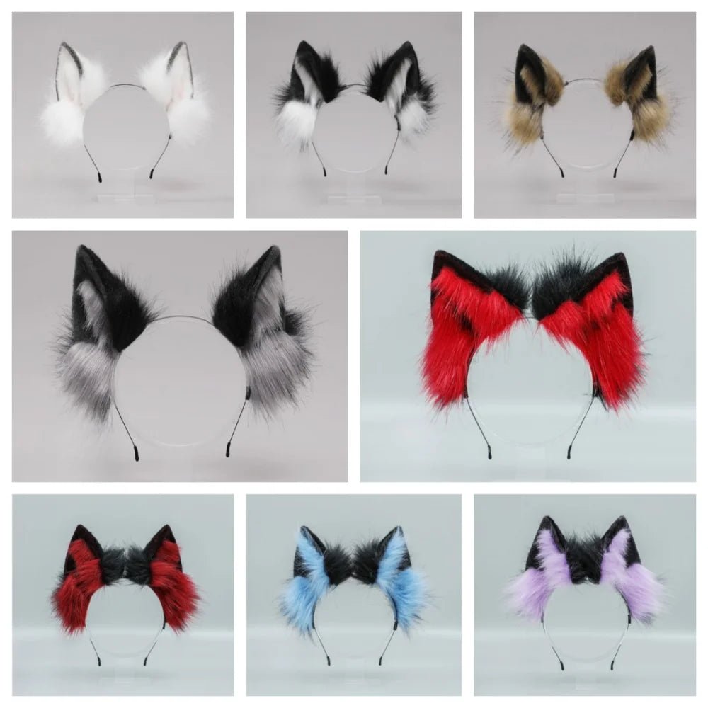 Lolita Cat Ears Headband - Plush Fluffy Animal Ear Hair Hoop for Cosplay