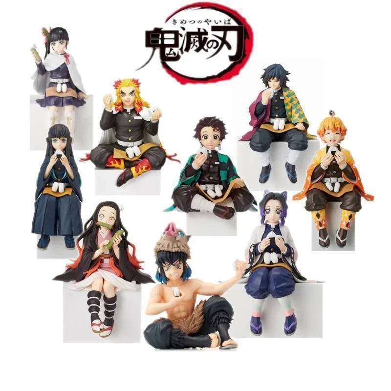 Demon Slayer Sitting Figures, Rice-Eating Tanjiro Nezuko Anime Figurine Desk Decor