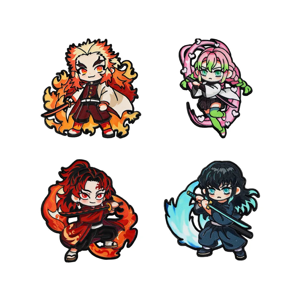 Demon Slayer Enamel Pins Set 4pcs Rengoku Anime Cartoon Jewelry Brooch Accessory