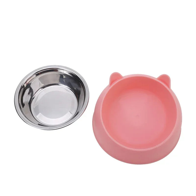 Stainless Steel Double Cat Bowl – Tilted Raised Pet Feeder, 5 Colors