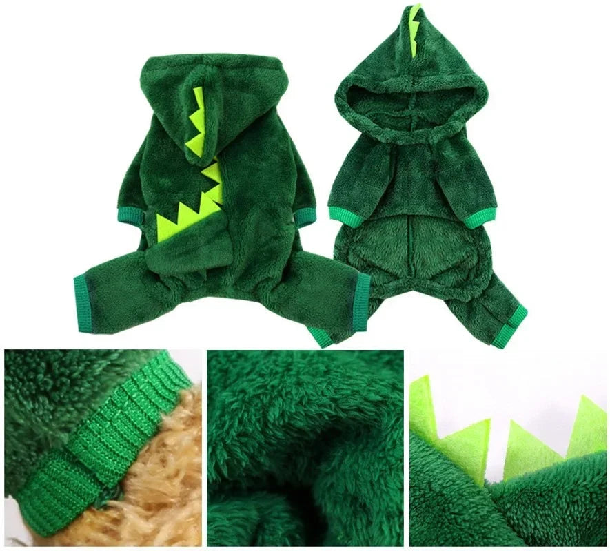 Dinosaur Costume Hoodie for Cats & Small Dogs – Cozy Fleece Halloween Sweater