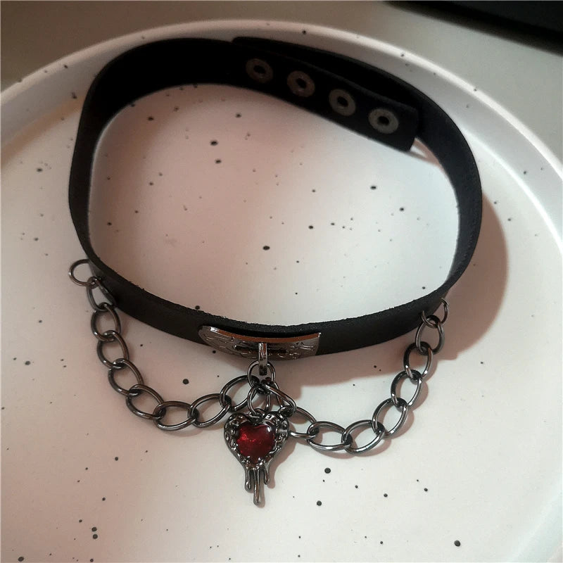 Gothic Red Butterfly Pendant Choker Necklace – Y2K Grunge Charm Jewelry with Star, Heart, Cross & Ghost Claw