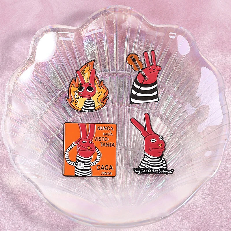 Cartoon Angry Red Rabbit Enamel Pins - Anime Prison Bunny Brooch Lapel Badge Gift