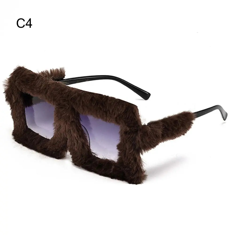 Y2K Oversized Plush Sunglasses Fluffy Winter Shades Halloween Novelty Glasses