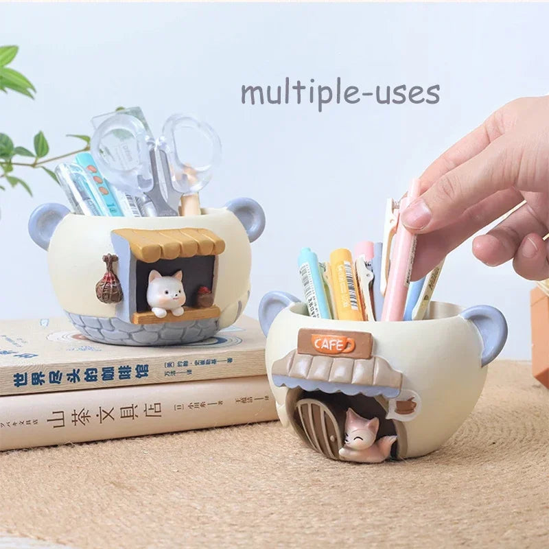 Cute Kitty Fox Resin Succulent Planter Mini Desk Flowerpot for Home Office Decor
