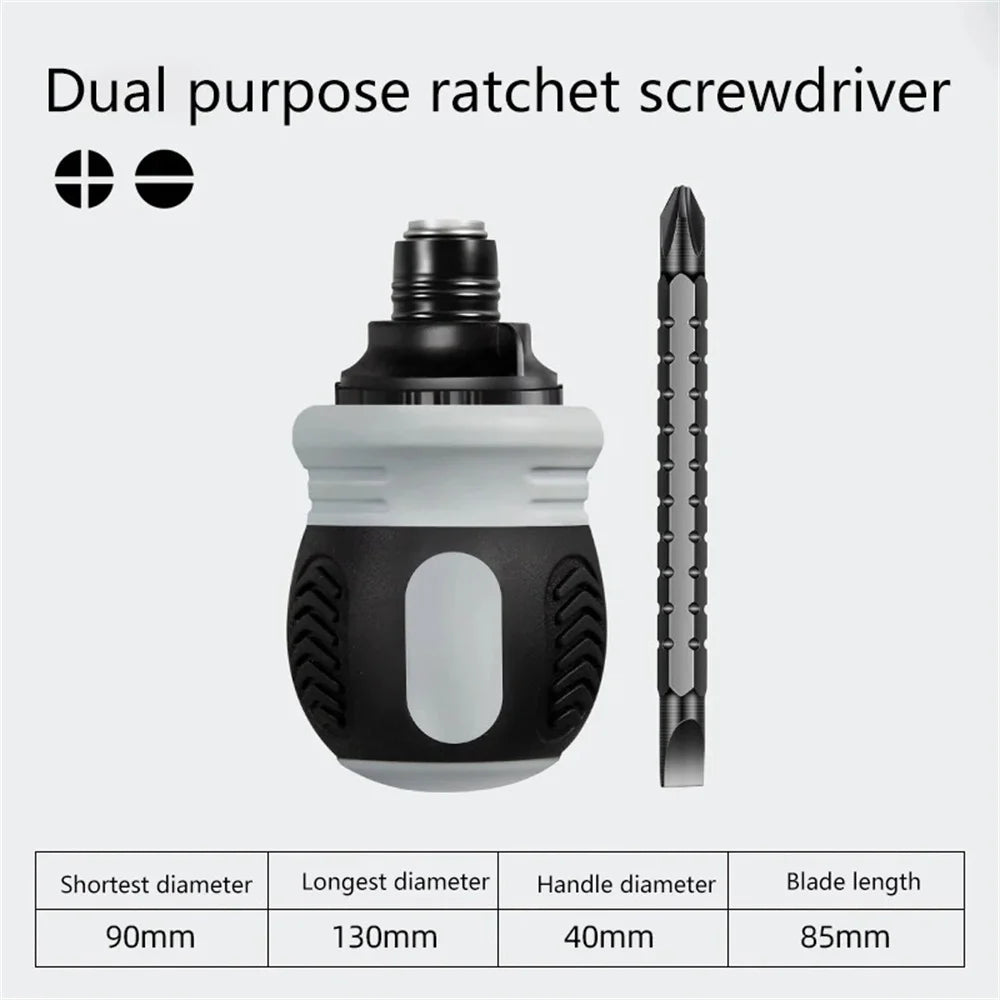 Ratchet Screwdriver Set with 12 Magnetic Bits, Compact Short Handle