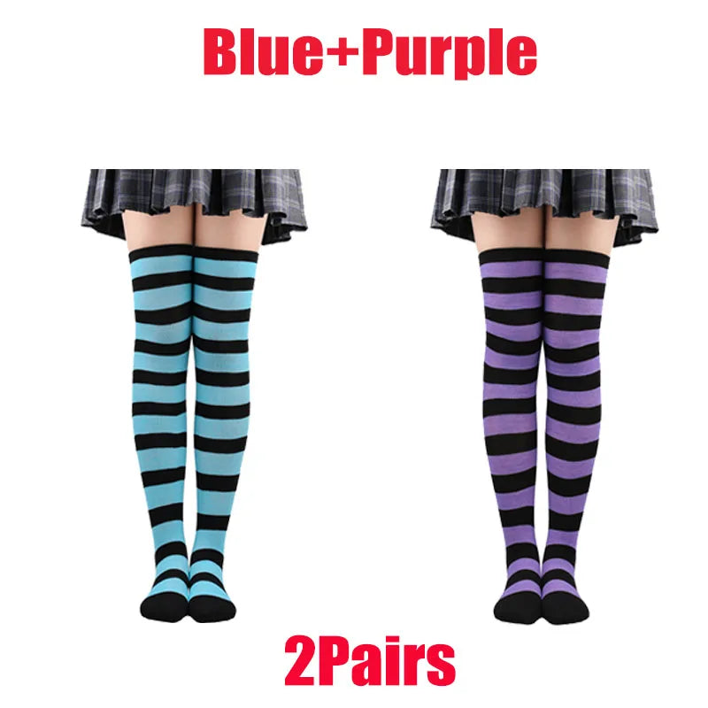 Y2K Striped Over-Knee Socks - Lolita JK Thigh High Stockings for Women