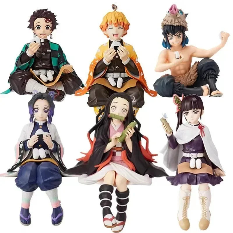 Demon Slayer Sitting Figures, Rice-Eating Tanjiro Nezuko Anime Figurine Desk Decor