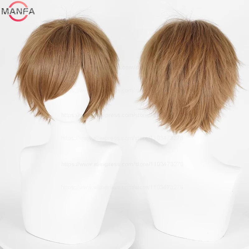 Short Straight Anime Cosplay Wig – 30cm Heat Resistant Synthetic Hair in Solid & Mixed Colors for Men and Women