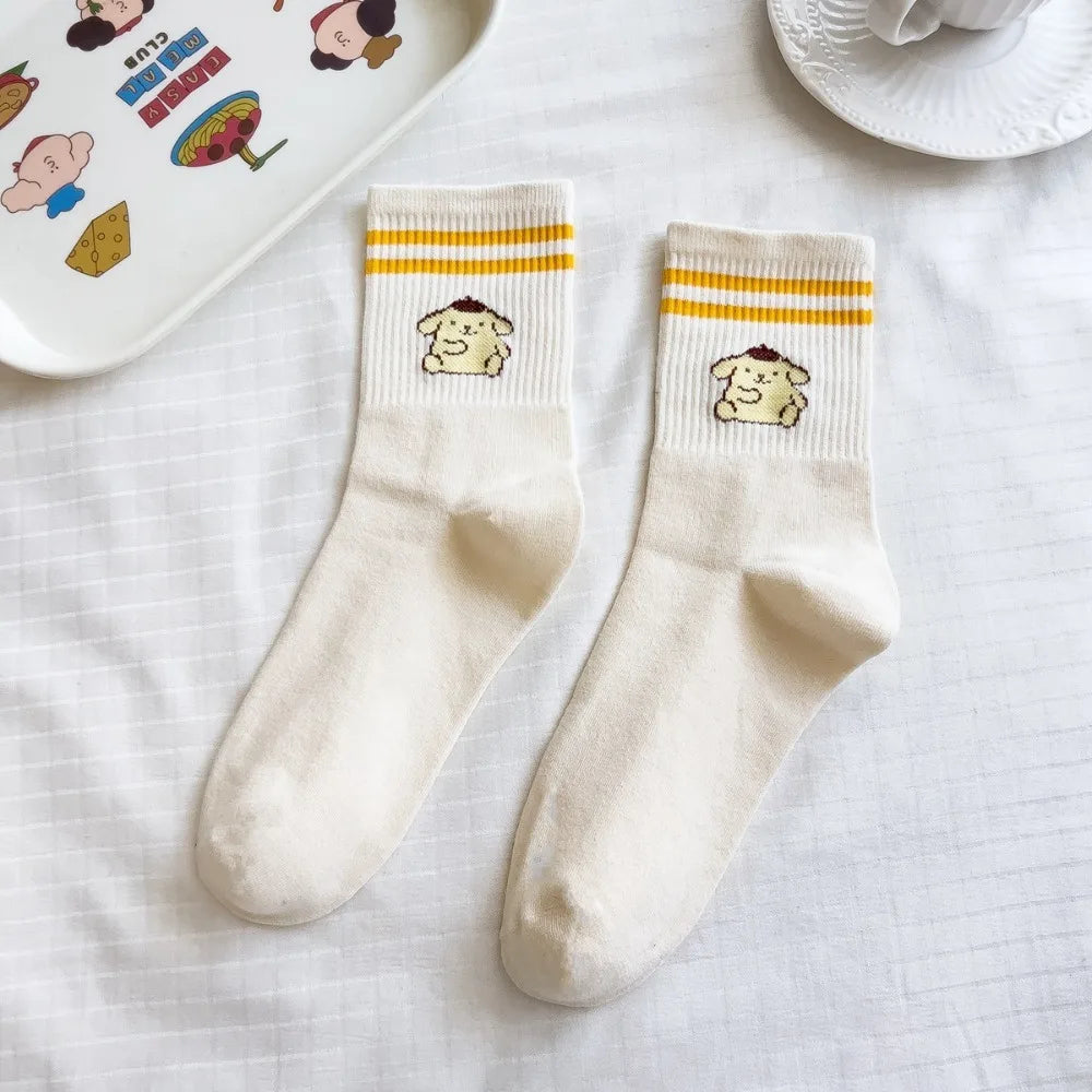 Sanrio Pompompurin Socks – Kawaii Mid-Length Breathable Cotton Socks for Girls