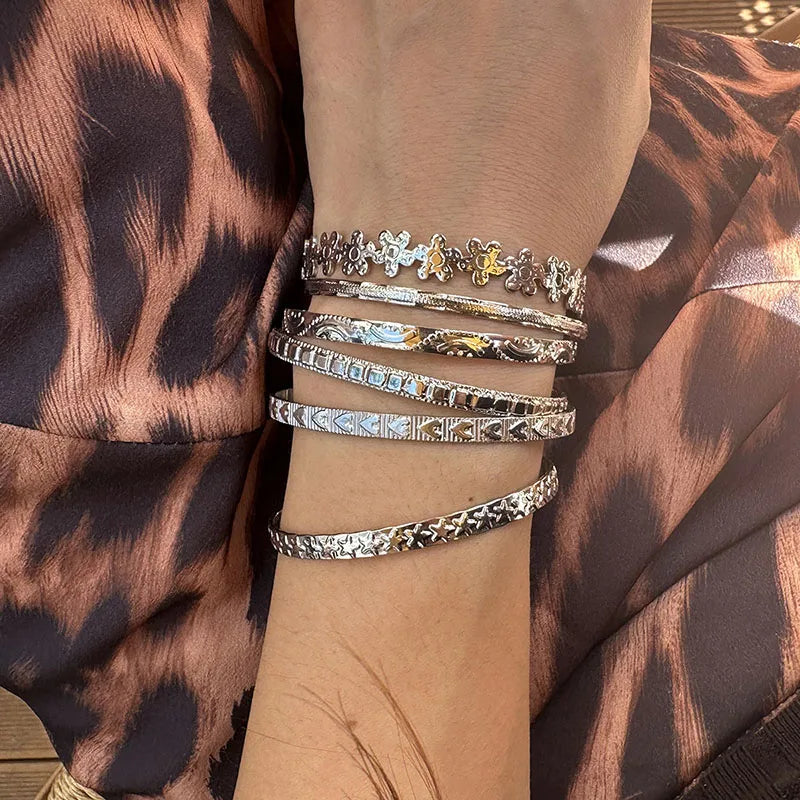 Vintage Punk Twist Texture Bangle Bracelet Set – Gold and Silver Tone Stackable Statement Cuffs