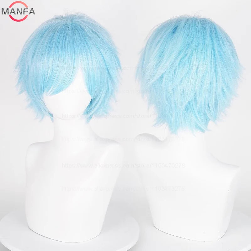 Short Straight Anime Cosplay Wig – 30cm Heat Resistant Synthetic Hair in Solid & Mixed Colors for Men and Women