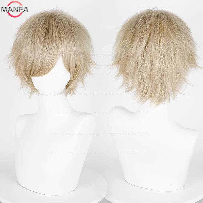 Short Straight Anime Cosplay Wig – 30cm Heat Resistant Synthetic Hair in Solid & Mixed Colors for Men and Women