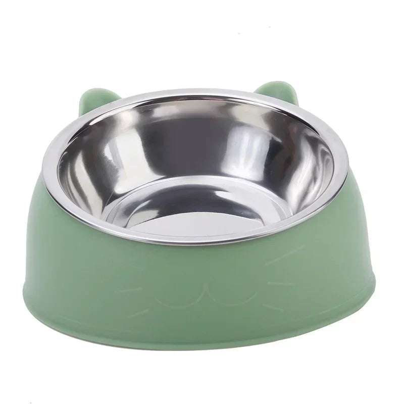 Stainless Steel Double Cat Bowl – Tilted Raised Pet Feeder, 5 Colors