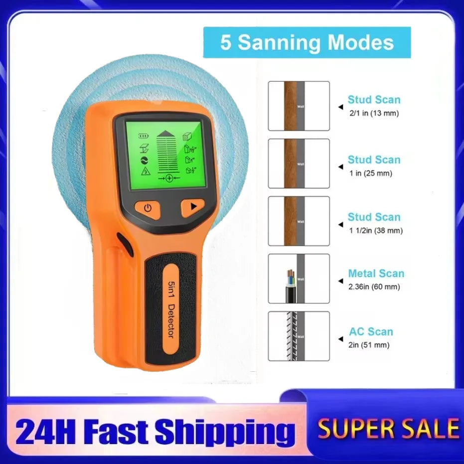 Wall Stud Detector – 5-in-1 Electronic Stud, Metal & AC Wire Scanner with LCD Display