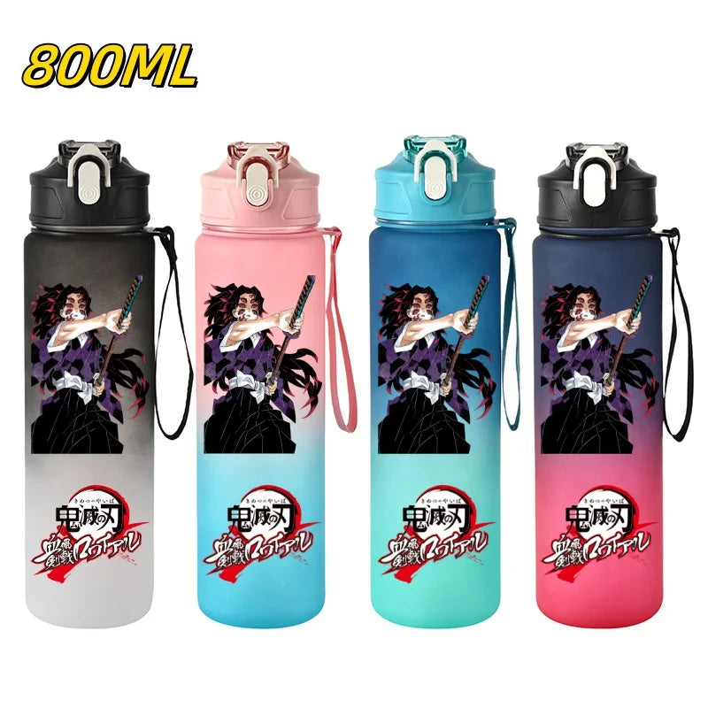 800ml Demon Slayer Water Bottle with Straw, Tanjiro Nezuko Anime Sports Cup