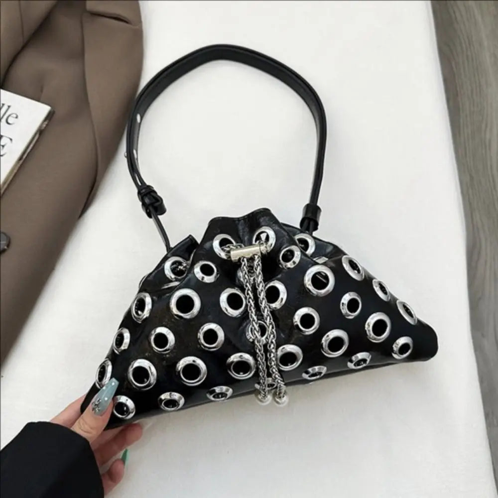 Punk Metal Stud Rivet Shoulder Bag – Y2K Gothic Chain Underarm Crossbody Handbag for Women