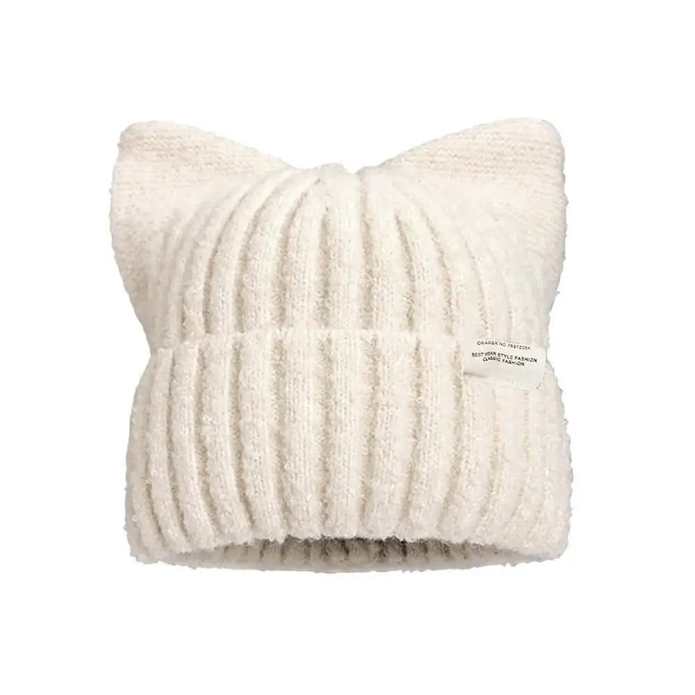 Cat Ear Knit Beanie Winter Hat - Warm Windproof Thick Cap for Women and Girls
