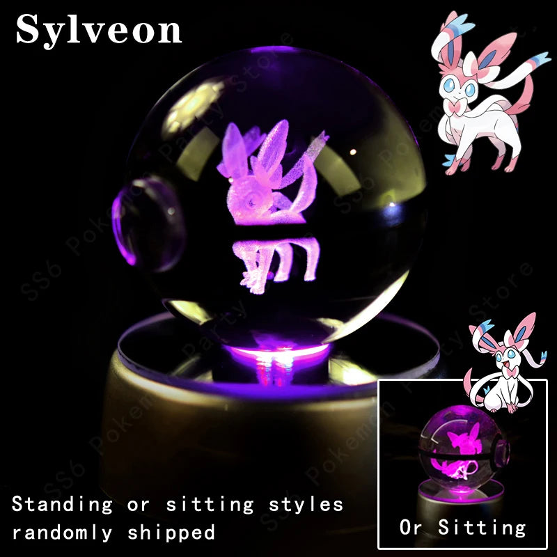 Pokemon 3D Crystal Ball Night Light - Glass Pokeball LED Lamp with Pikachu, Mewtwo & Gengar