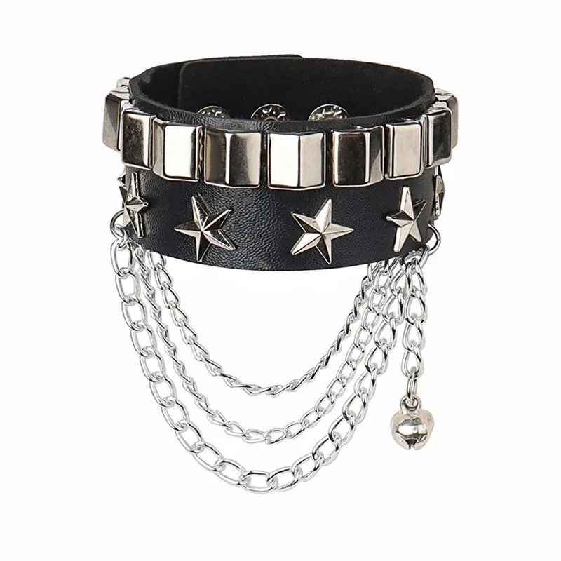 90s Heart Gothic Spike Bracelet – Adjustable Black Studded Faux Leather Punk Rock Wristband