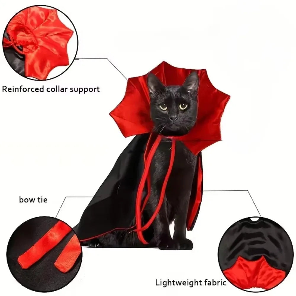 Cat Halloween Vampire Cape Costume - Cute Pet Cloak for Cats, Festival Dress-Up Clothes