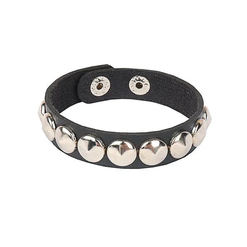 90s Heart Gothic Spike Bracelet – Adjustable Black Studded Faux Leather Punk Rock Wristband